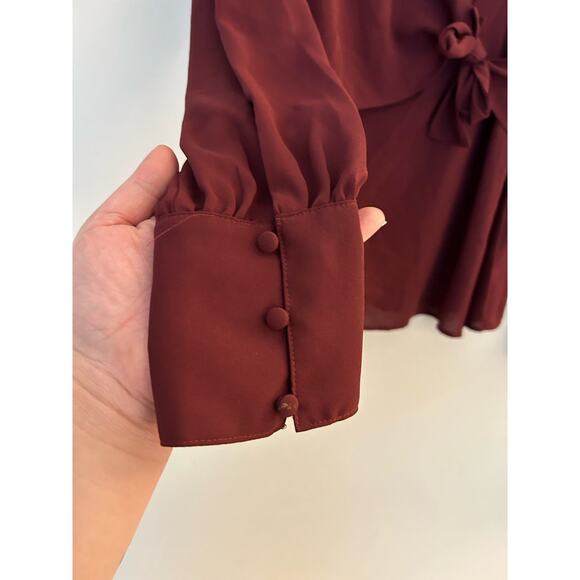 Express Maroon Surplice Tie Front Wrap Blouse Size Small - Picture 6 of 7